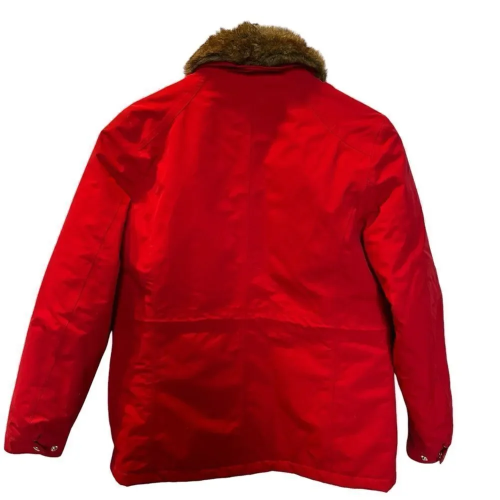 Lands' End Women's Red Winter Coat with Faux Fur Collar Lined Size M(10-12)